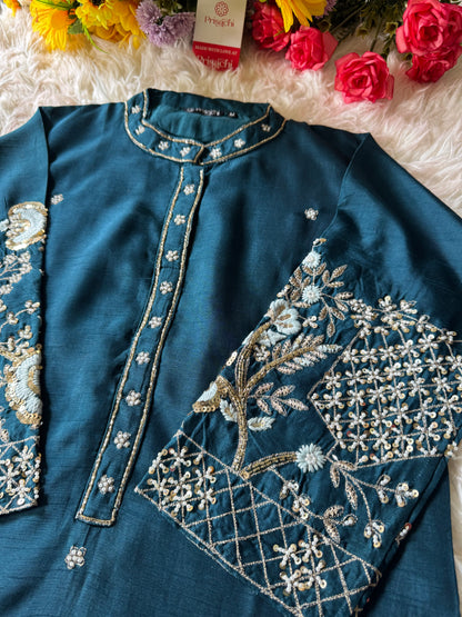 Blue embroidered kurta Bottom with dupatta