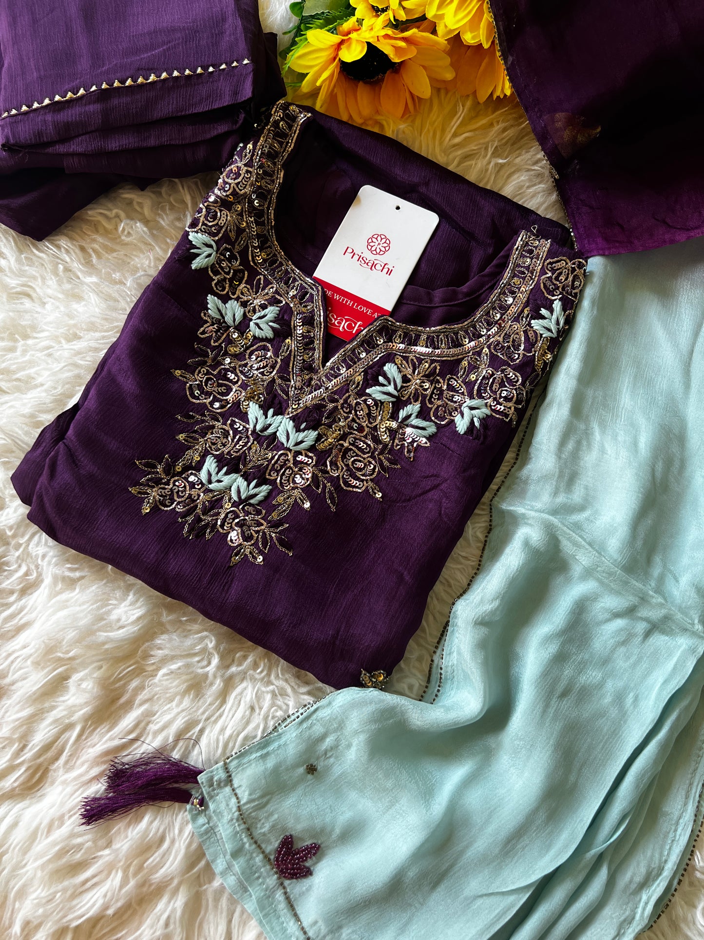 Purple Embroidered kurta set with dupatta with Zardosi work