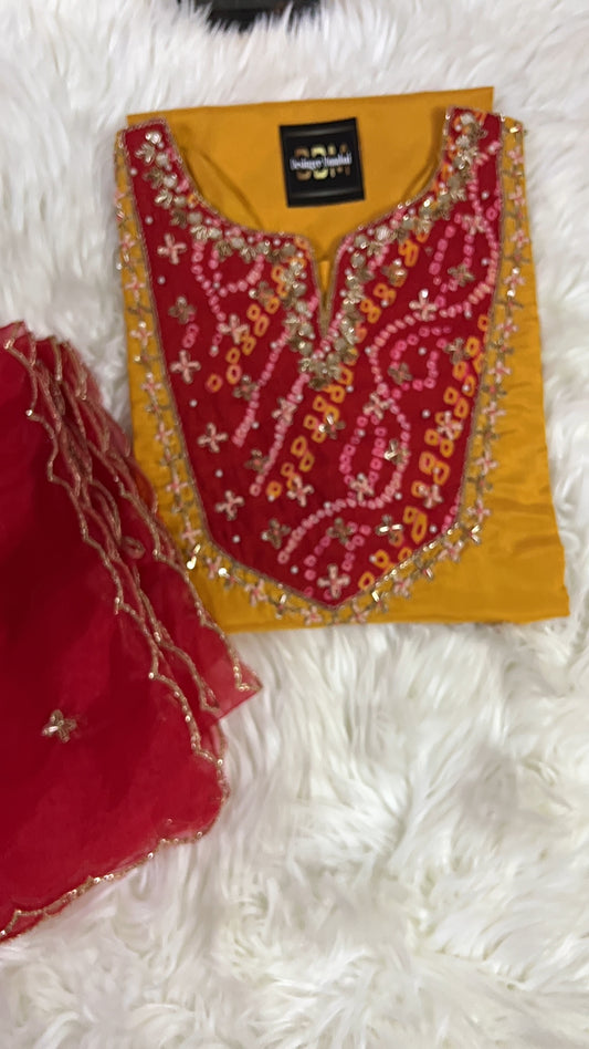 Yellow Embroidered kurta Pant  with dupatta