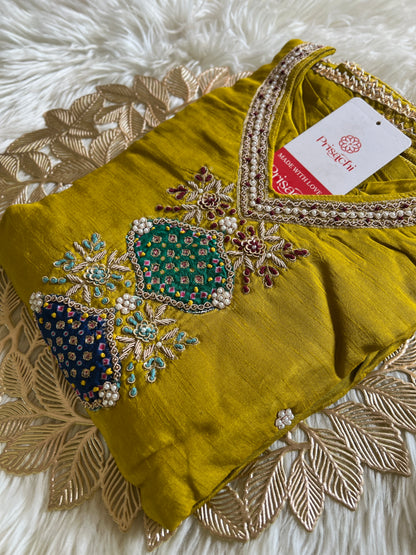 Mustard Yellow Embroidered kurta set with dupatta