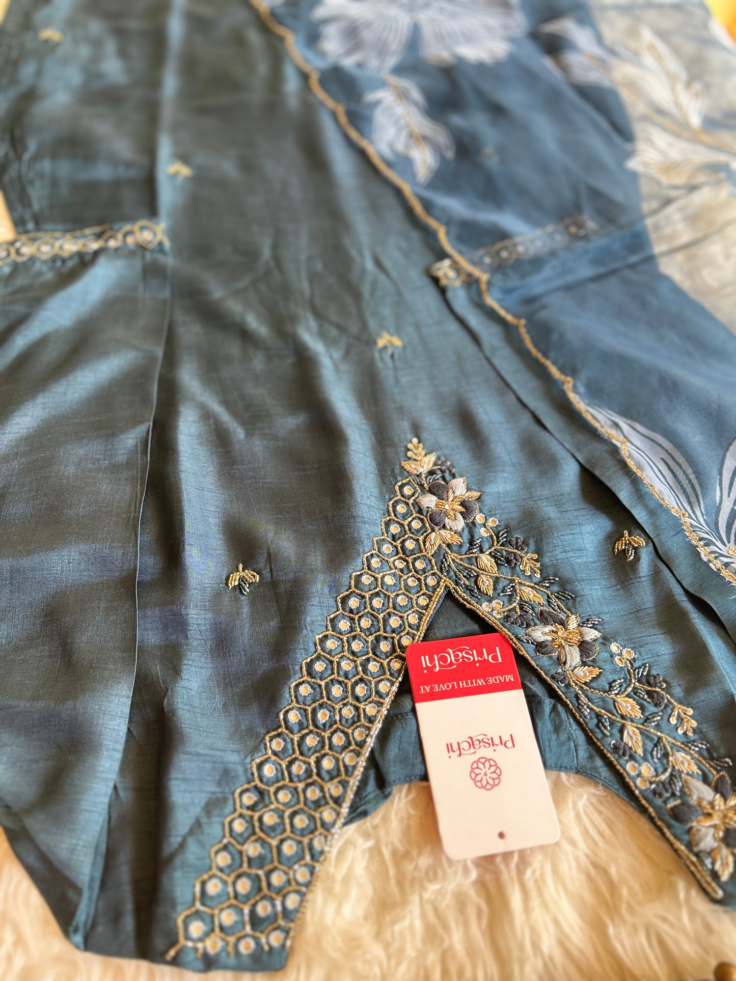 Blue embroidered kurta set with dupatta