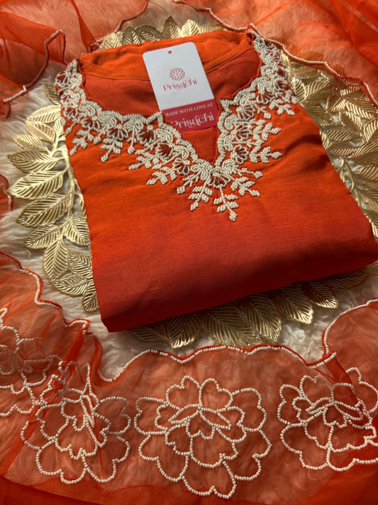 Orange Embroidered kurta Pant  with dupatta