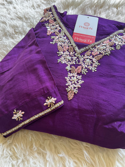 Purple Embroidered kurta set with dupatta with Zardosi work