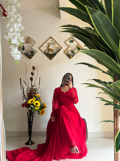 Red Gown with Dual Layer Pattern