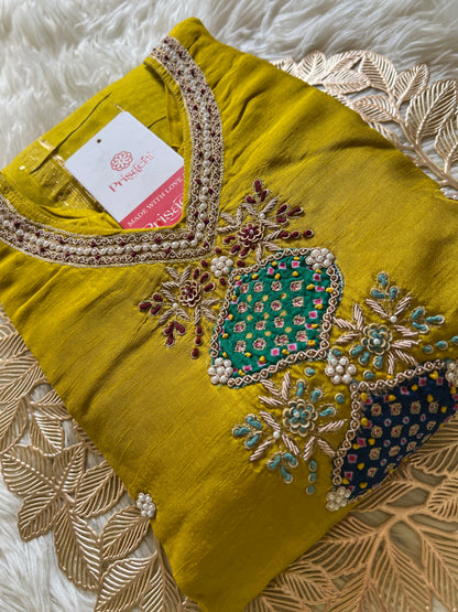 Mustard Yellow Embroidered kurta set with dupatta