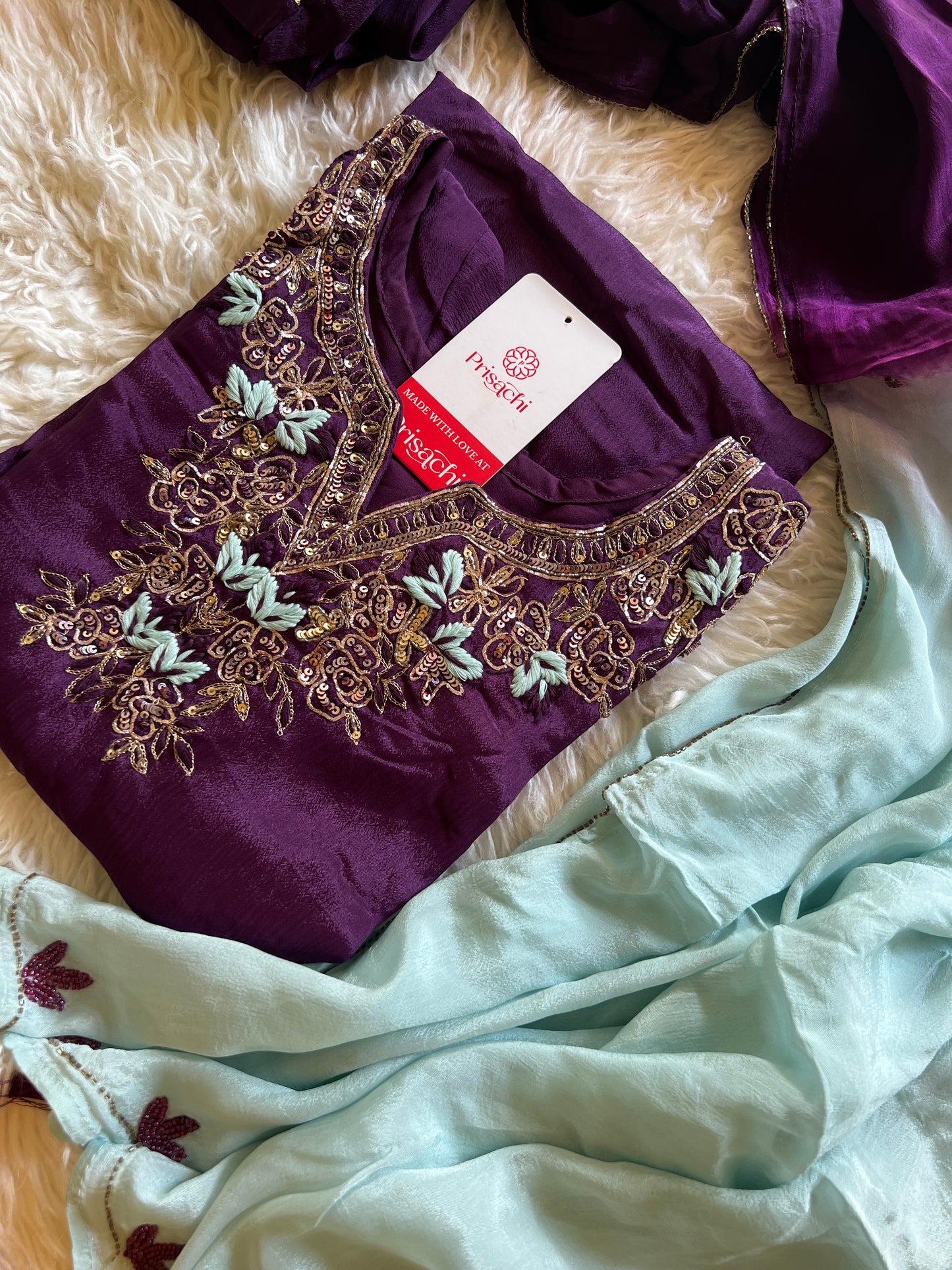 Purple Embroidered kurta set with dupatta with Zardosi work