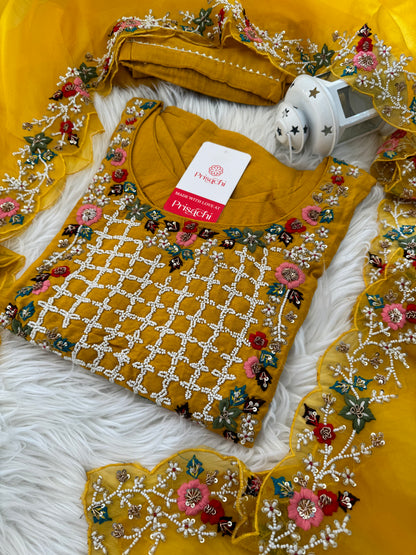 Yellow embroidered kurta set with dupatta