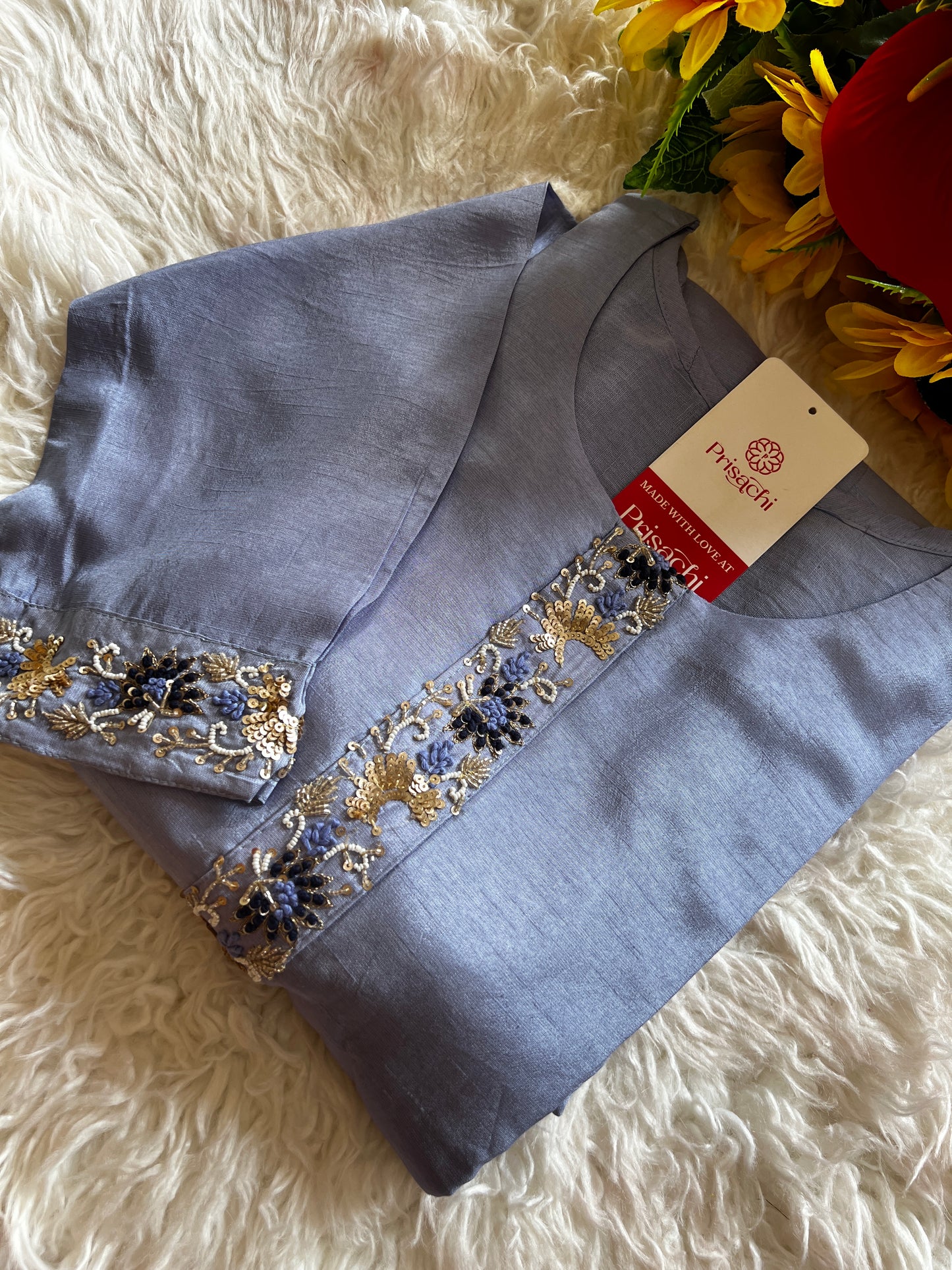 Blue embroidered kurta Bottom with dupatta