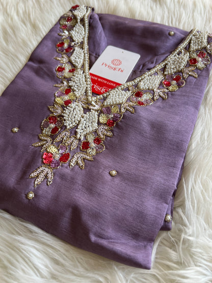 Purple embroidered kurta set with dupatta