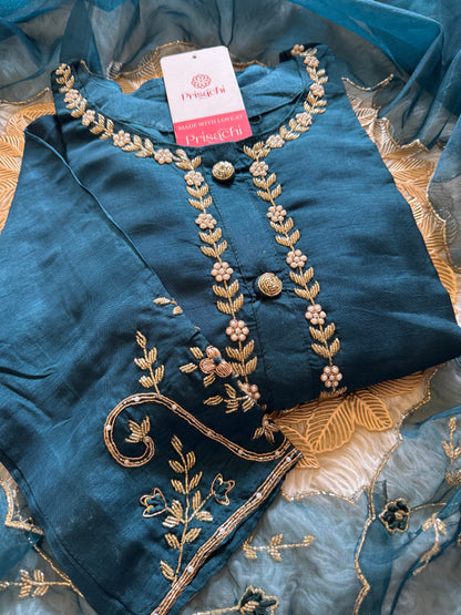 Blue embroidered kurta set with dupatta