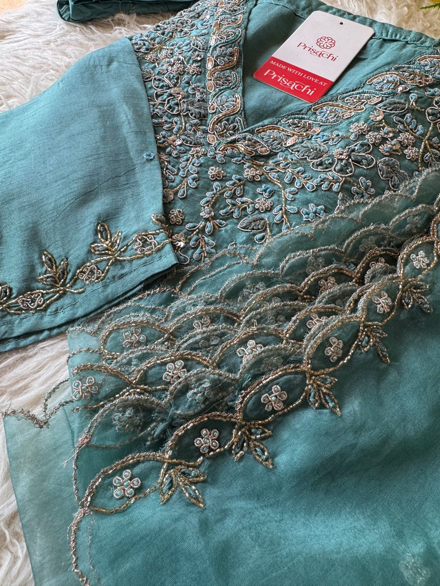 Sky blue Handwork kurta Pant  with dupatta