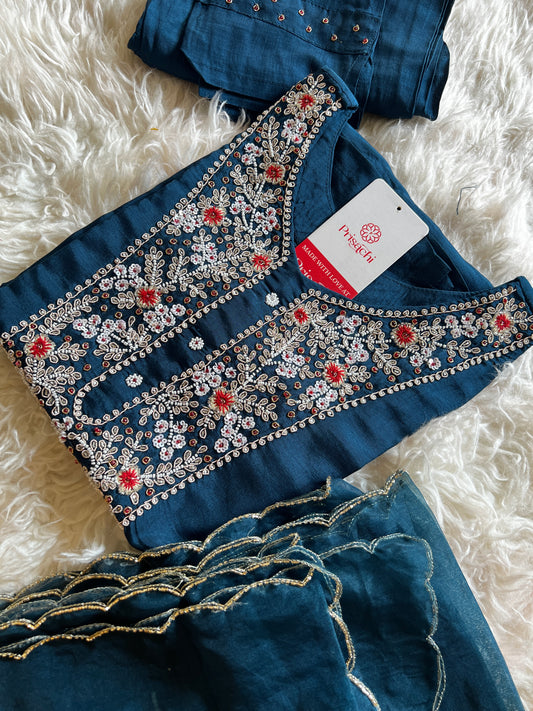 Blue embroidered kurta Pant with dupatta