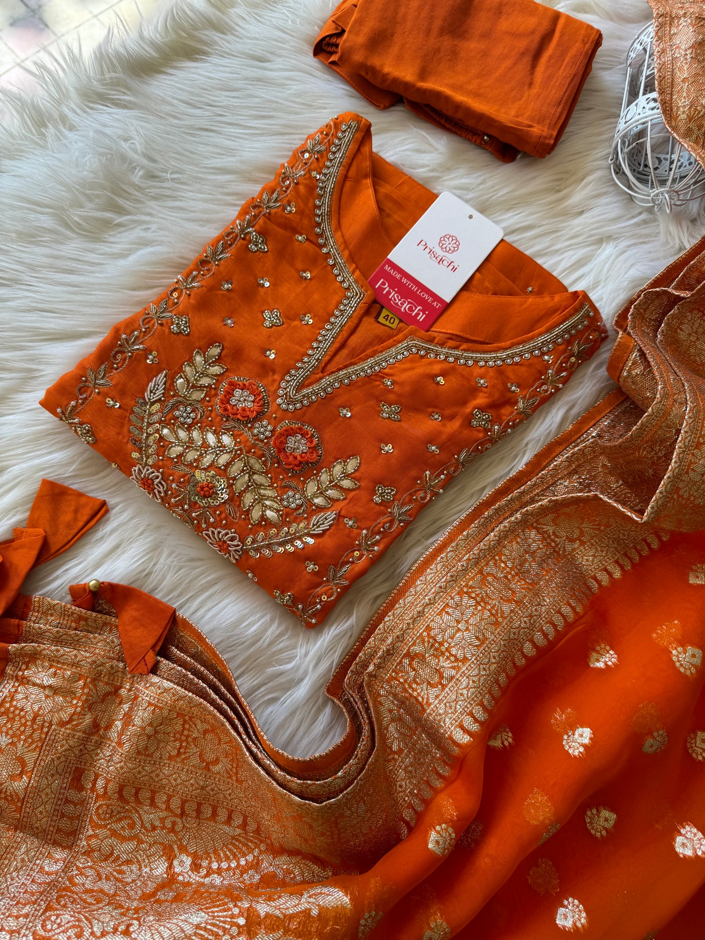 Orange Embroidered Kurta Set With Dupatta