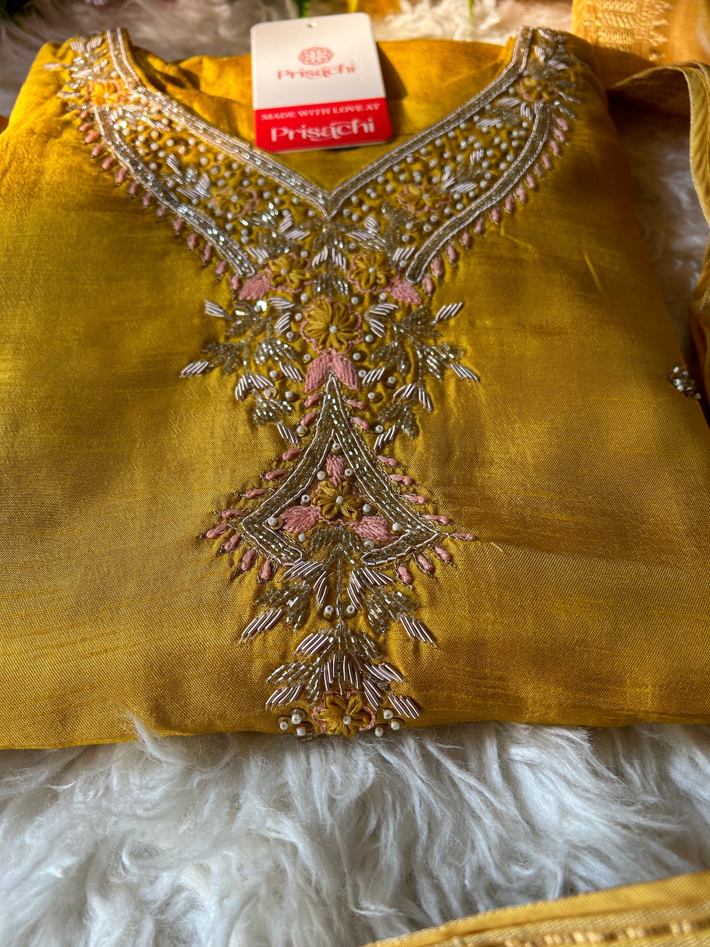 Yellow embroidered  kurta set with dupatta