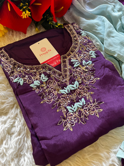 Purple Embroidered kurta set with dupatta with Zardosi work