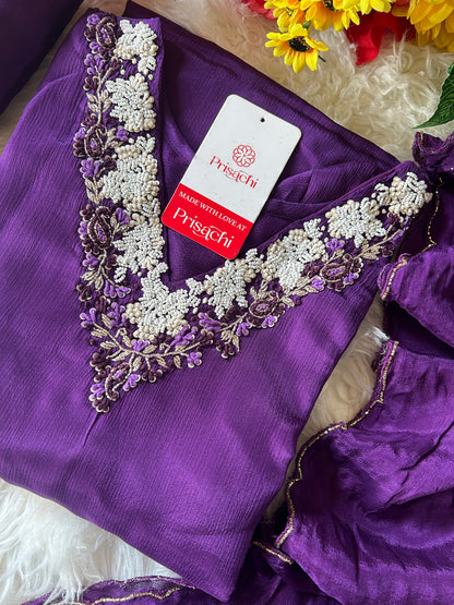 Purple embroidered kurta Pant  with dupatta