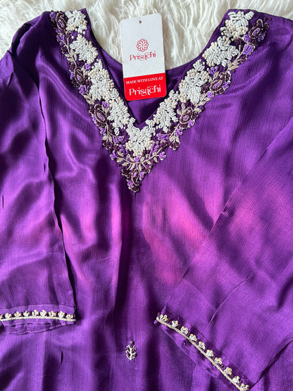 Purple embroidered kurta Pant  with dupatta