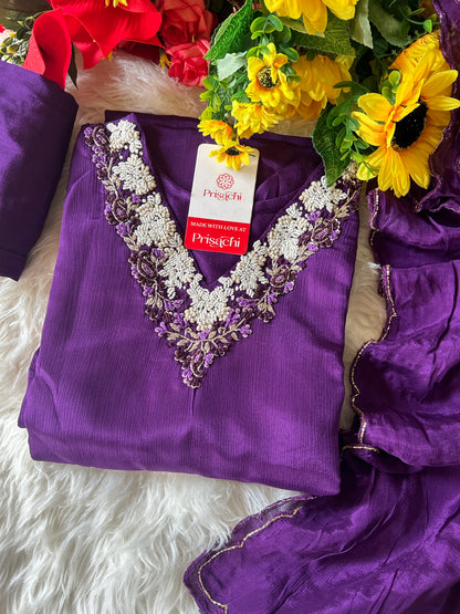 Purple embroidered kurta Pant  with dupatta