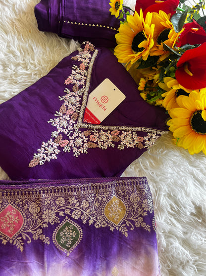 Purple Embroidered kurta set with dupatta with Zardosi work