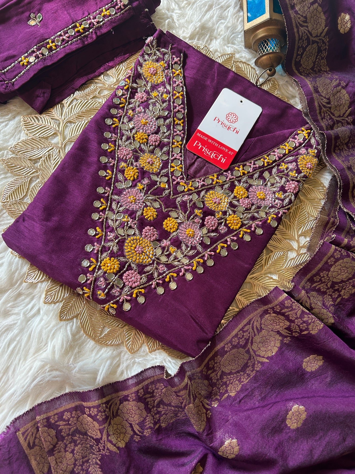 Purple embroidered kurta set with dupatta