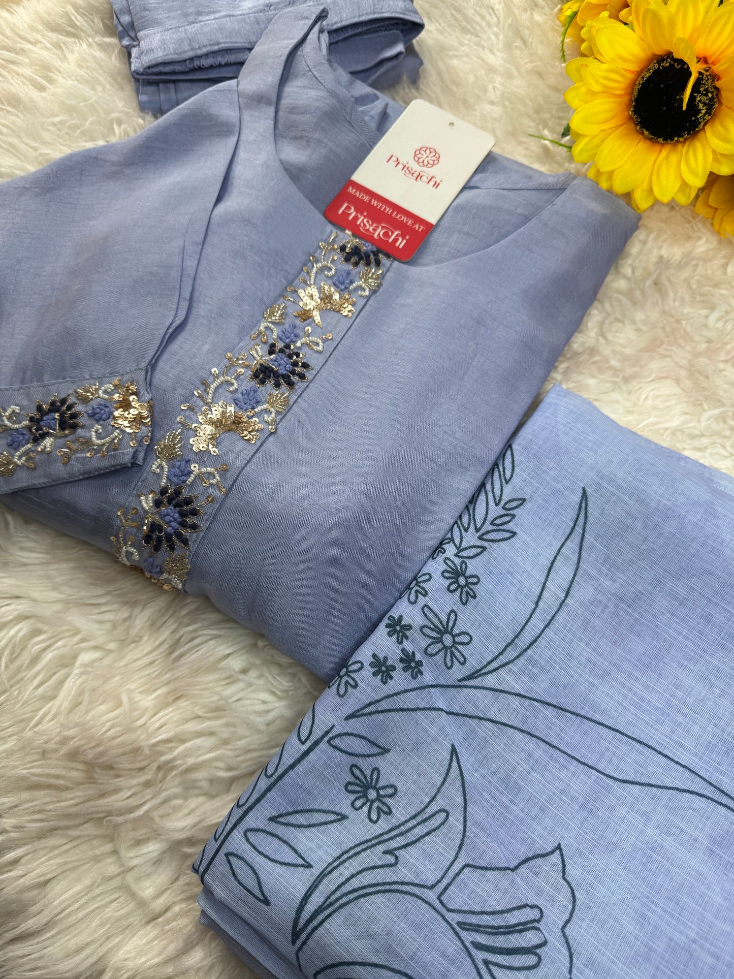 Blue embroidered kurta Bottom with dupatta