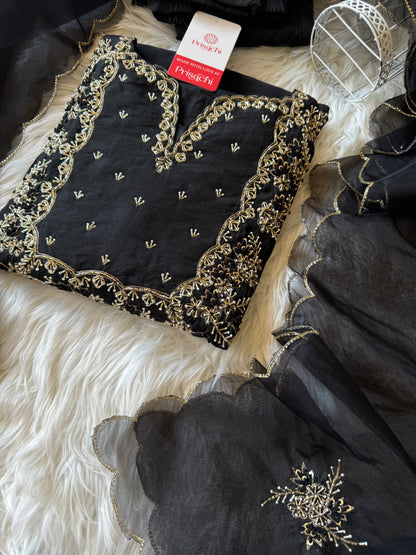 Black embroidered cotton silk kurti pant with dupatta