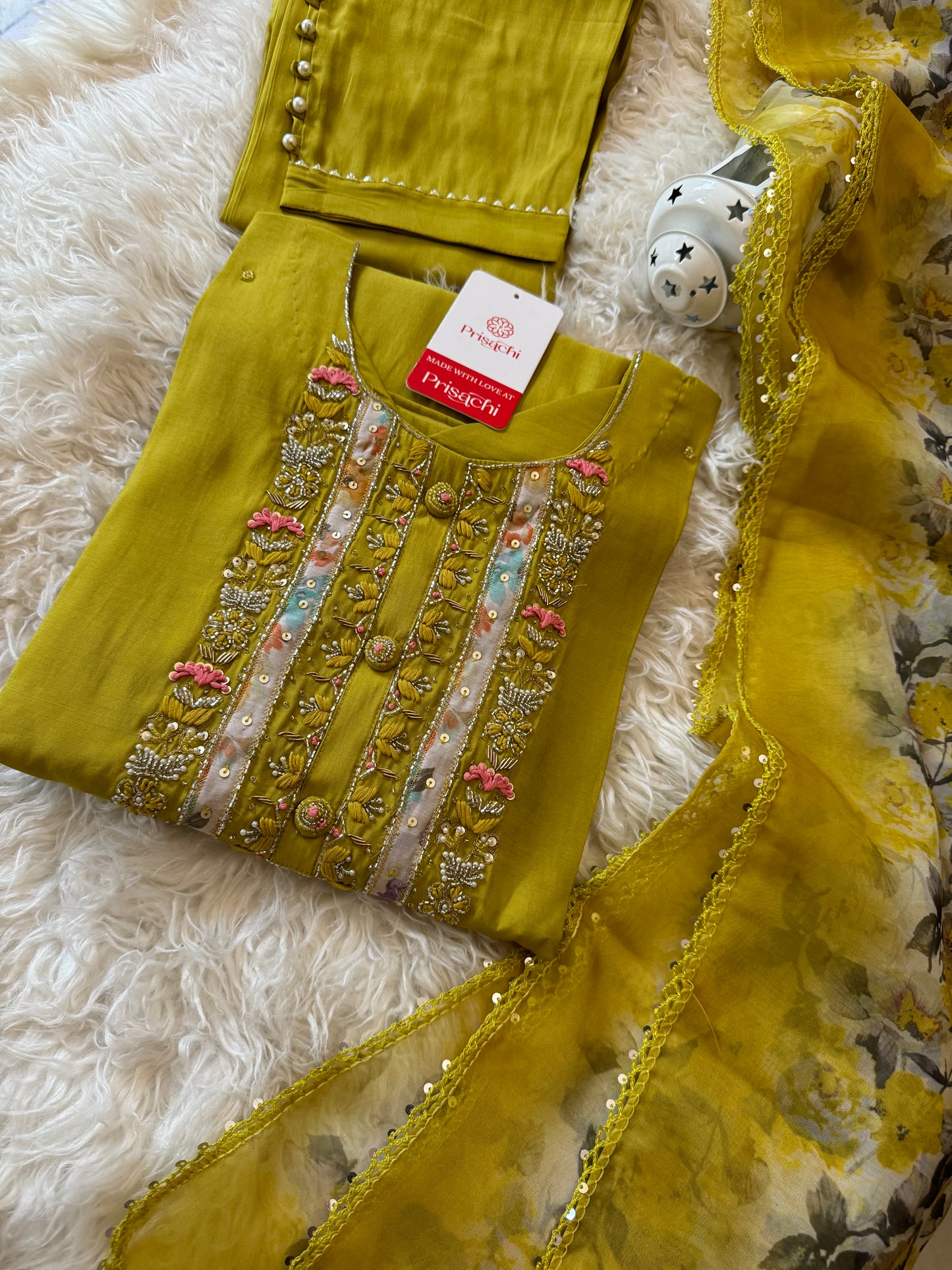 Green embroidered kurta set with dupatta