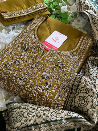 Mehndi Green embroidered kurta set with dupatta