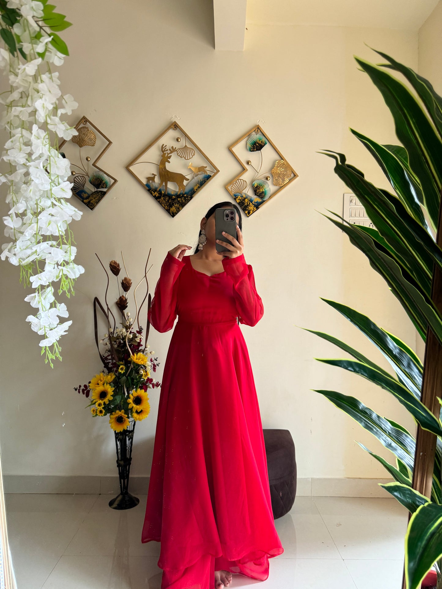 Red Gown with Dual Layer Pattern