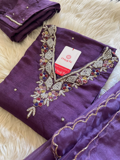 Purple embroidered kurta set with dupatta