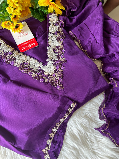 Purple embroidered kurta Pant  with dupatta