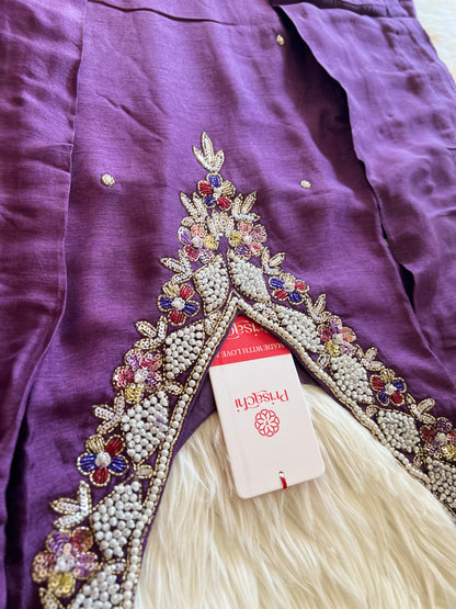 Purple embroidered kurta set with dupatta