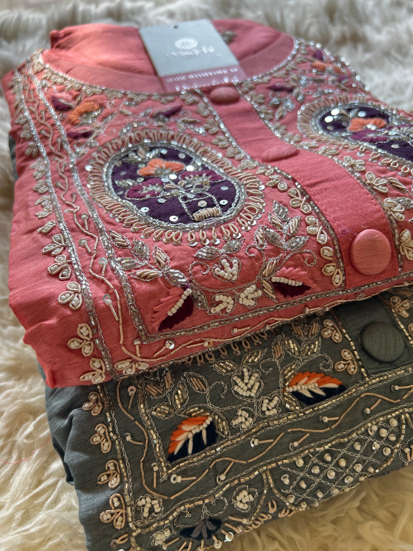 Gray embroidered kurta set with  dupatta