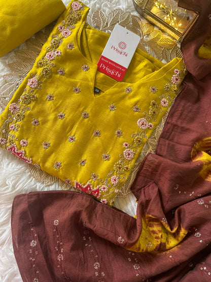 Yellow embroidered  kurta set with dupatta