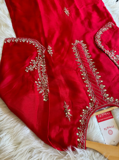 Red embroidered kurta set with dupatta