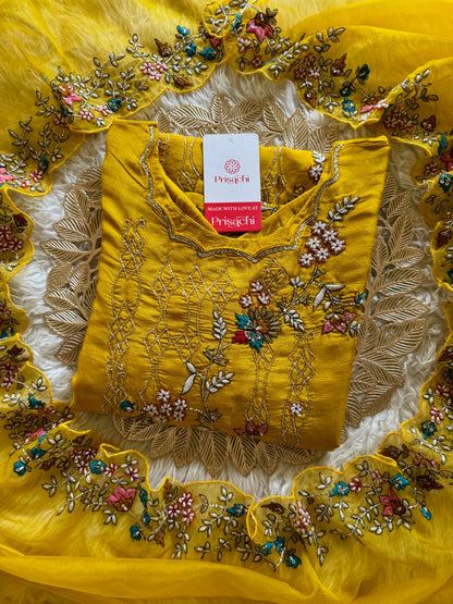 Yellow embroidered  kurta set with dupatta