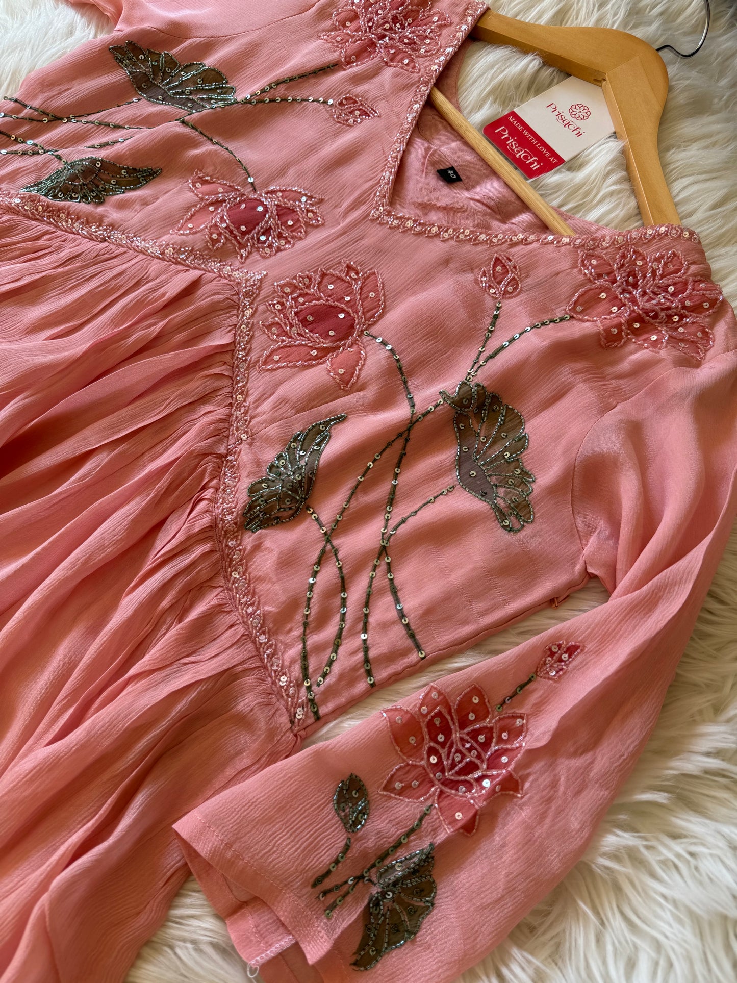 Baby Pink floral embroidered Alia cut Anarkali dress