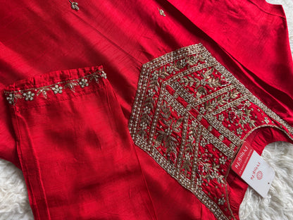 Designer Red Embroidered kurta bottom  with dupatta