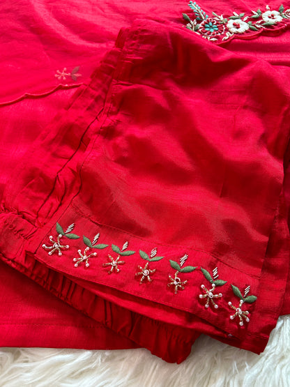 Designer Red Embroidered kurta bottom  with dupatta