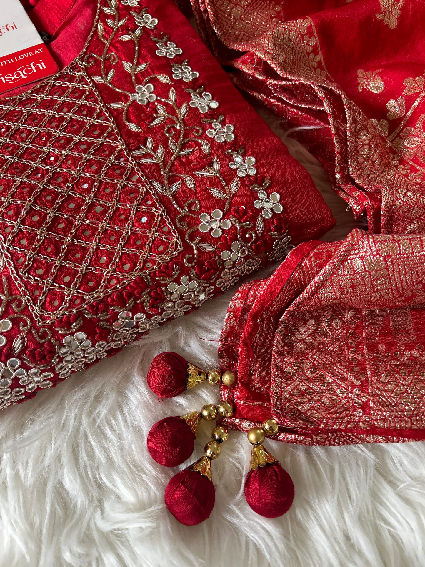 Red Embroidered kurta set with dupatta