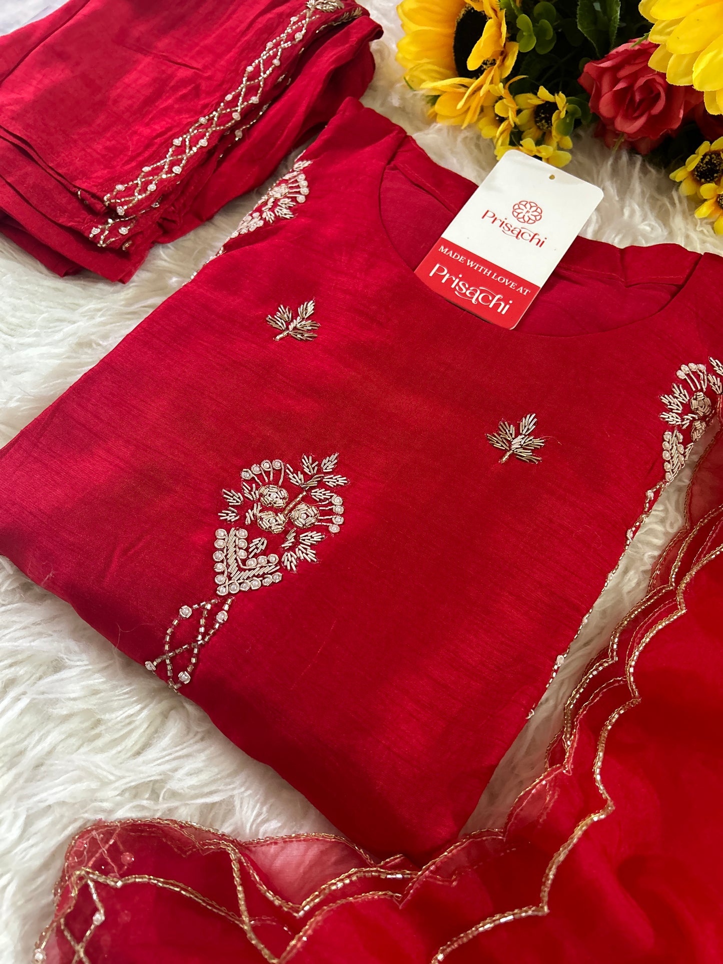 Designer Red Embroidered kurta set with dupatta