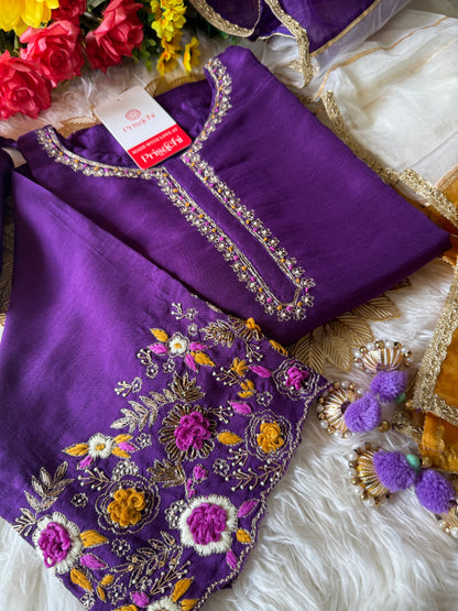 Purple embroidered kurta Pant  with Multicolored dupatta