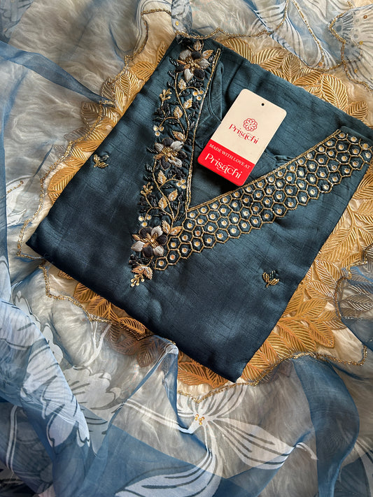 Blue embroidered kurta set with dupatta