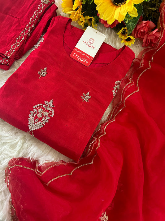 Designer Red Embroidered kurta set with dupatta