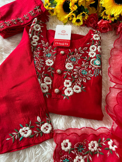 Designer Red Embroidered kurta bottom  with dupatta