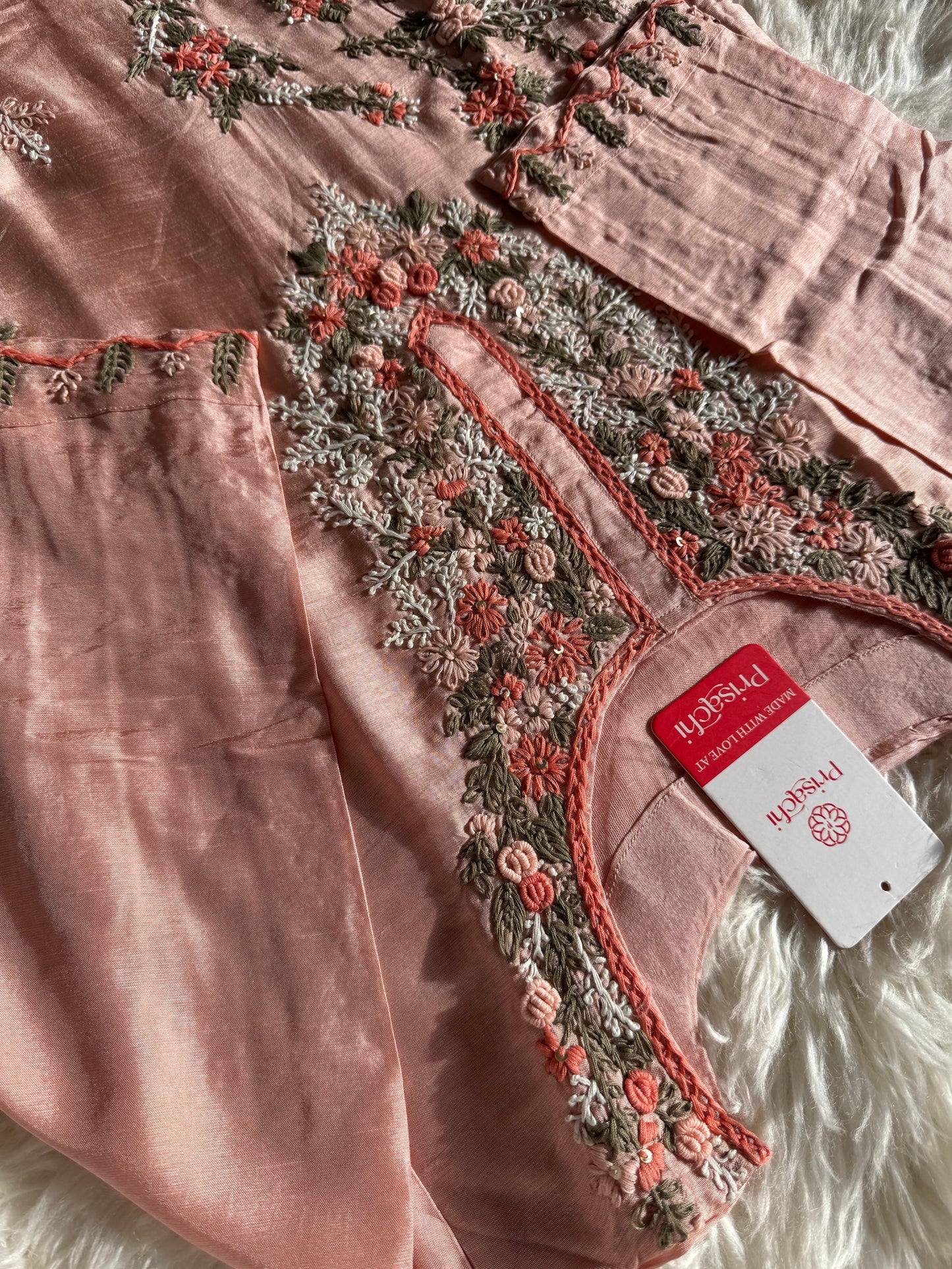 Peach HandWork  kurta set with dupatta