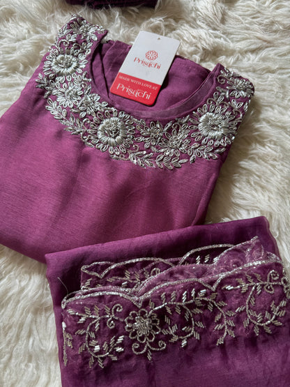 Purple Designer Kurti Bottom with Duptta