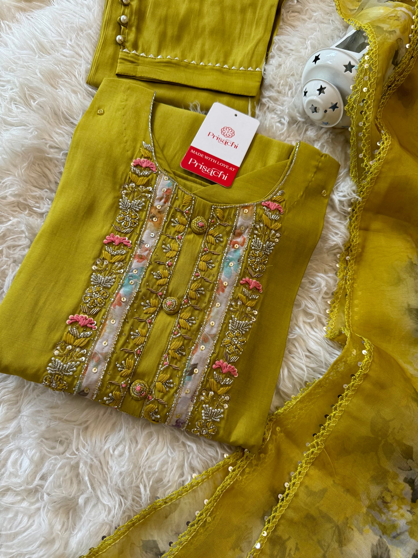 Green embroidered kurta set with dupatta