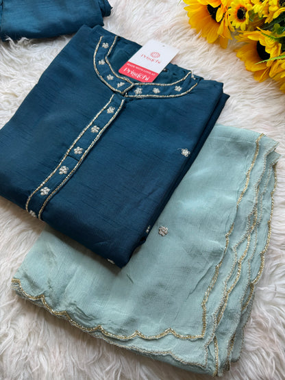 Blue embroidered kurta Bottom with dupatta