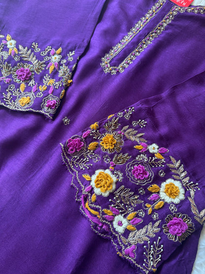Purple embroidered kurta Pant  with Multicolored dupatta